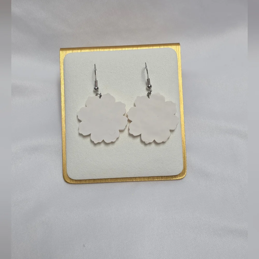 White & Yellow Daisy Polymer Clay Earrings